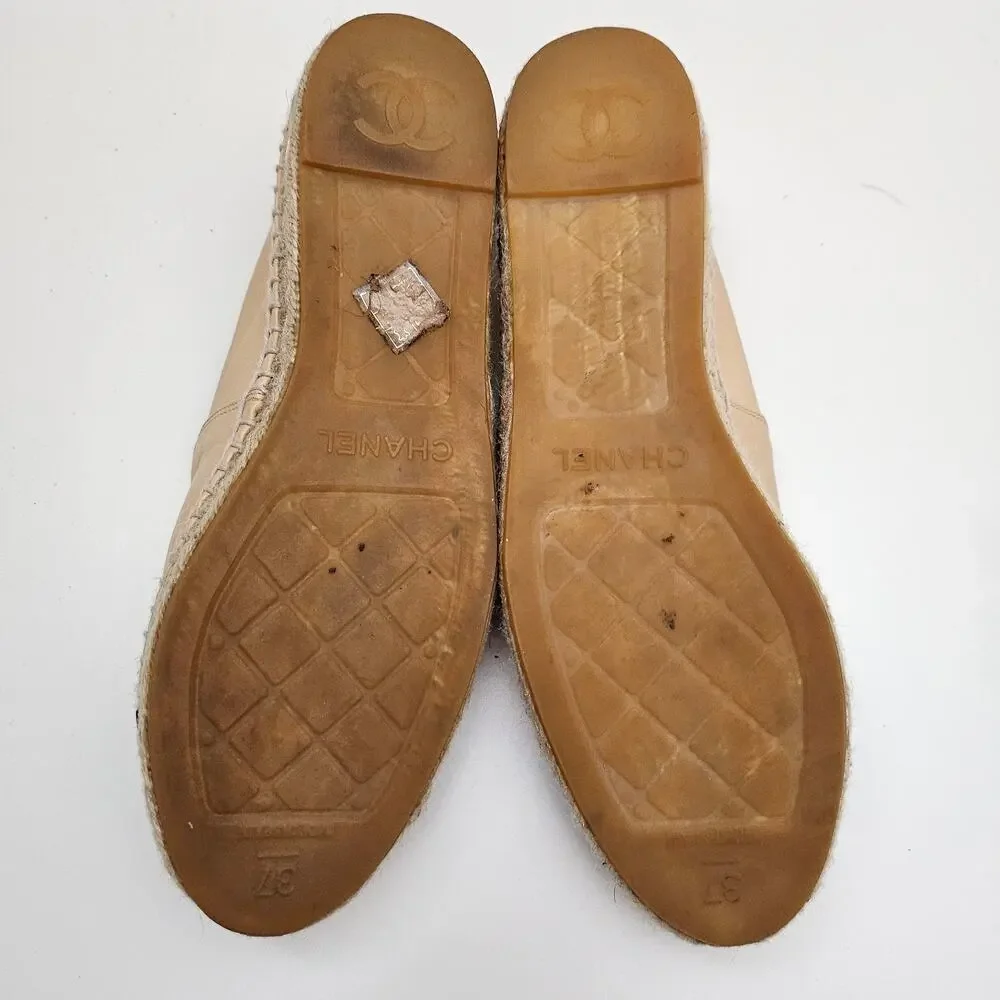 Chanel Bi-Color Black Beige Lambskin CC Logo Espadrilles US 7 / EU 37 - Picture 5 of 7